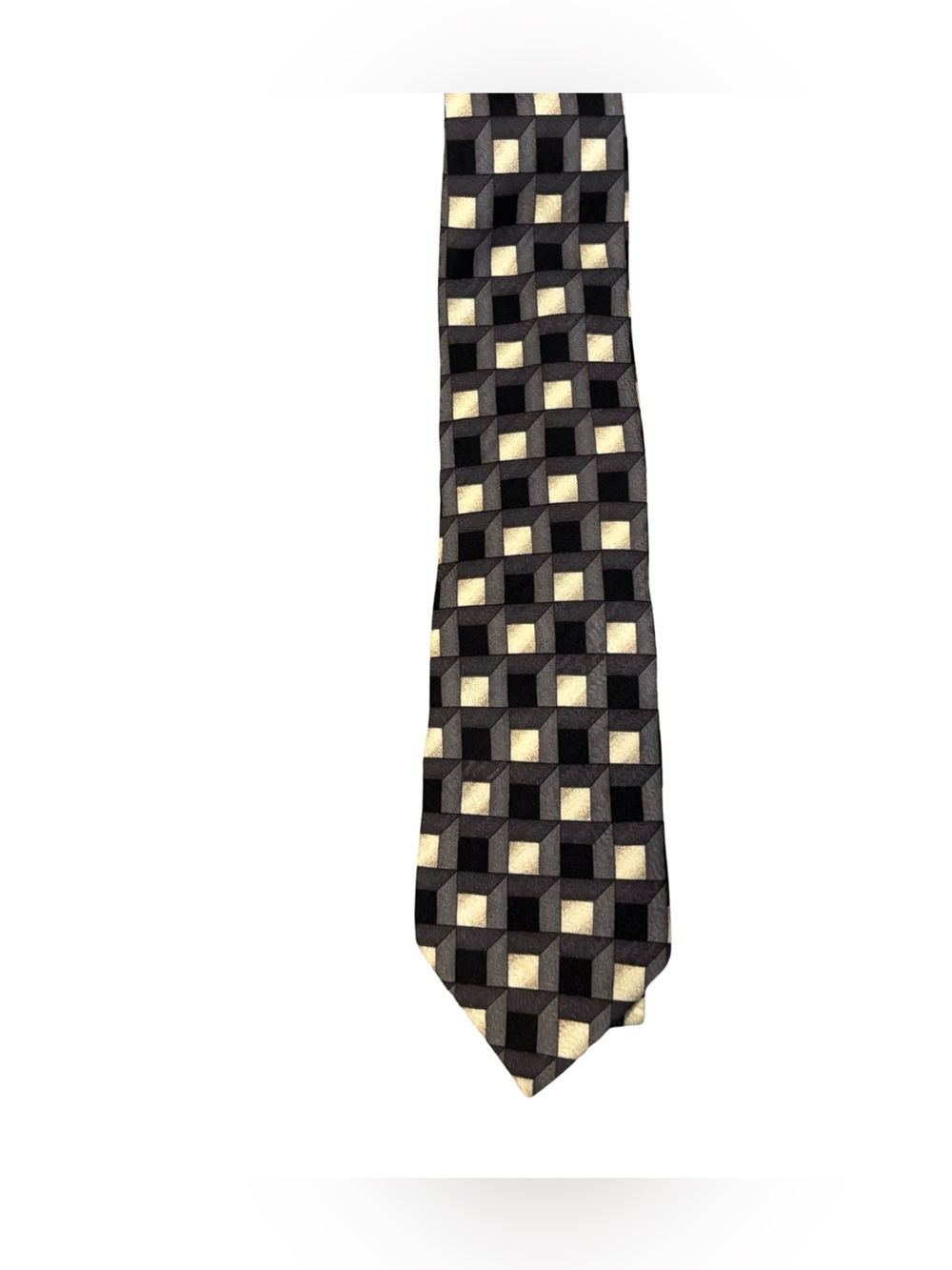 Classic Vintage Retro Italian Office-Core Geometric Black and Cream Men's Tie